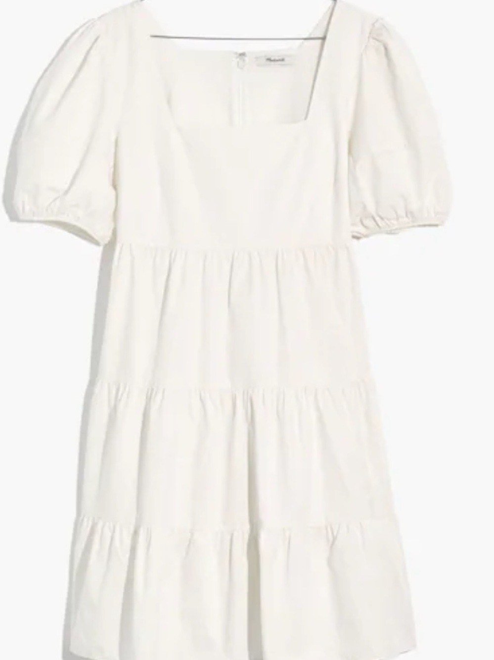 Madewell Cream Square-Neck Puff-Sleeve Tiered Mini Dress-6P